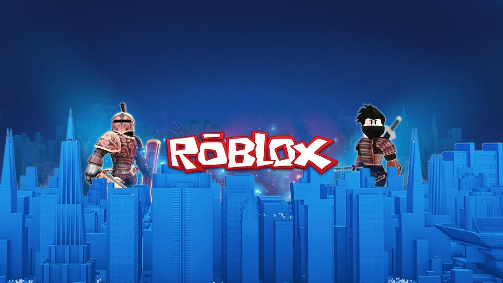 Roblox Swords and logo in an evening of Roblox City