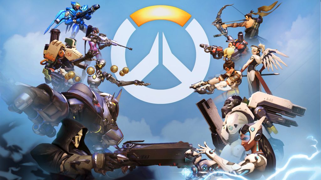 OverWatch Characters with guns on the clouds