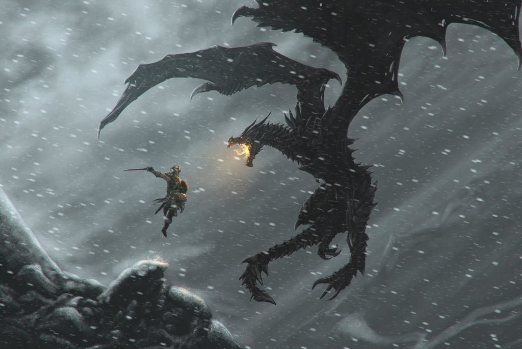 Skyrim Character vs Dragon on the Air