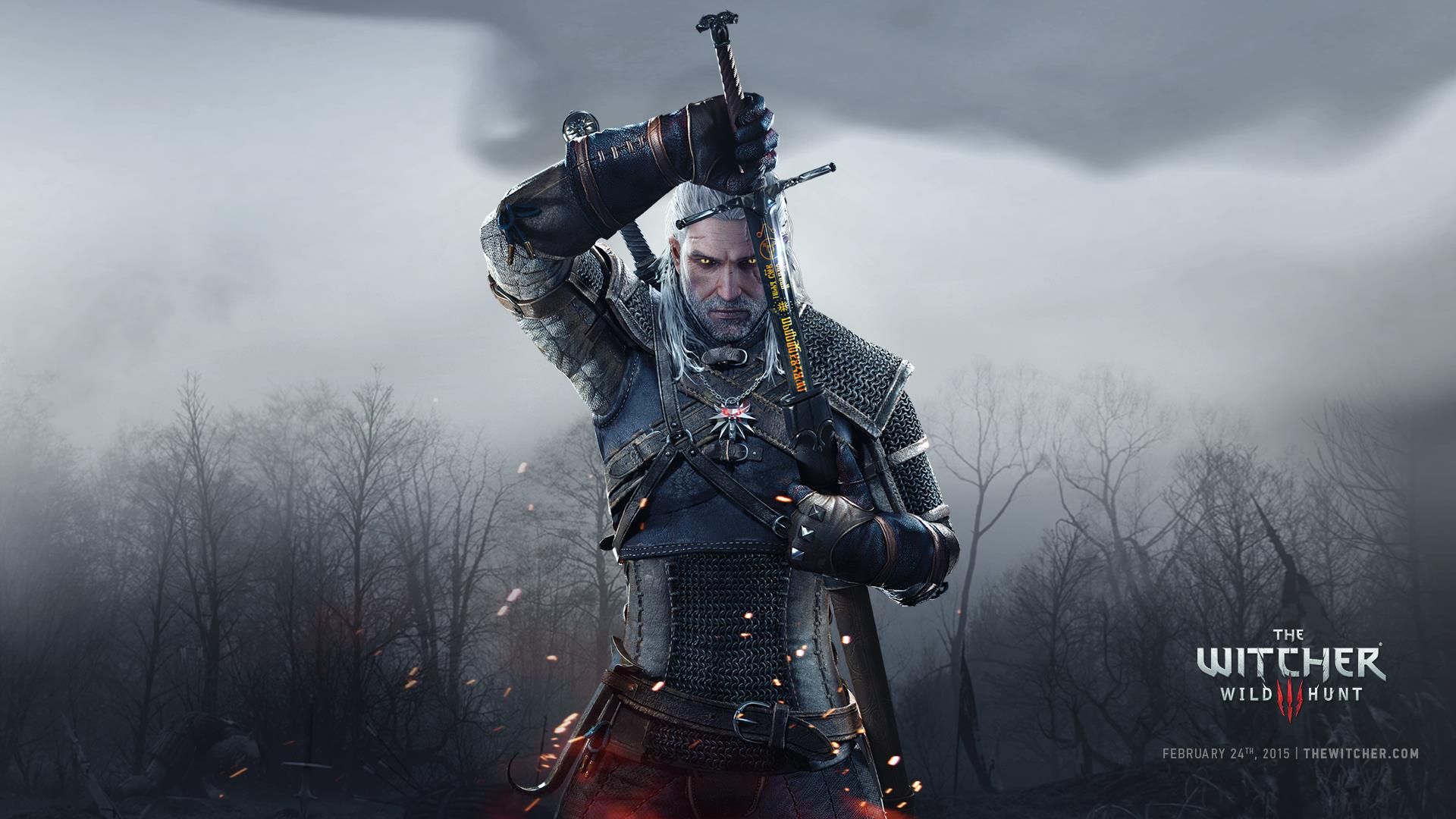 Geralt of Rivia the main character of the Witcher unsheath's the sword.